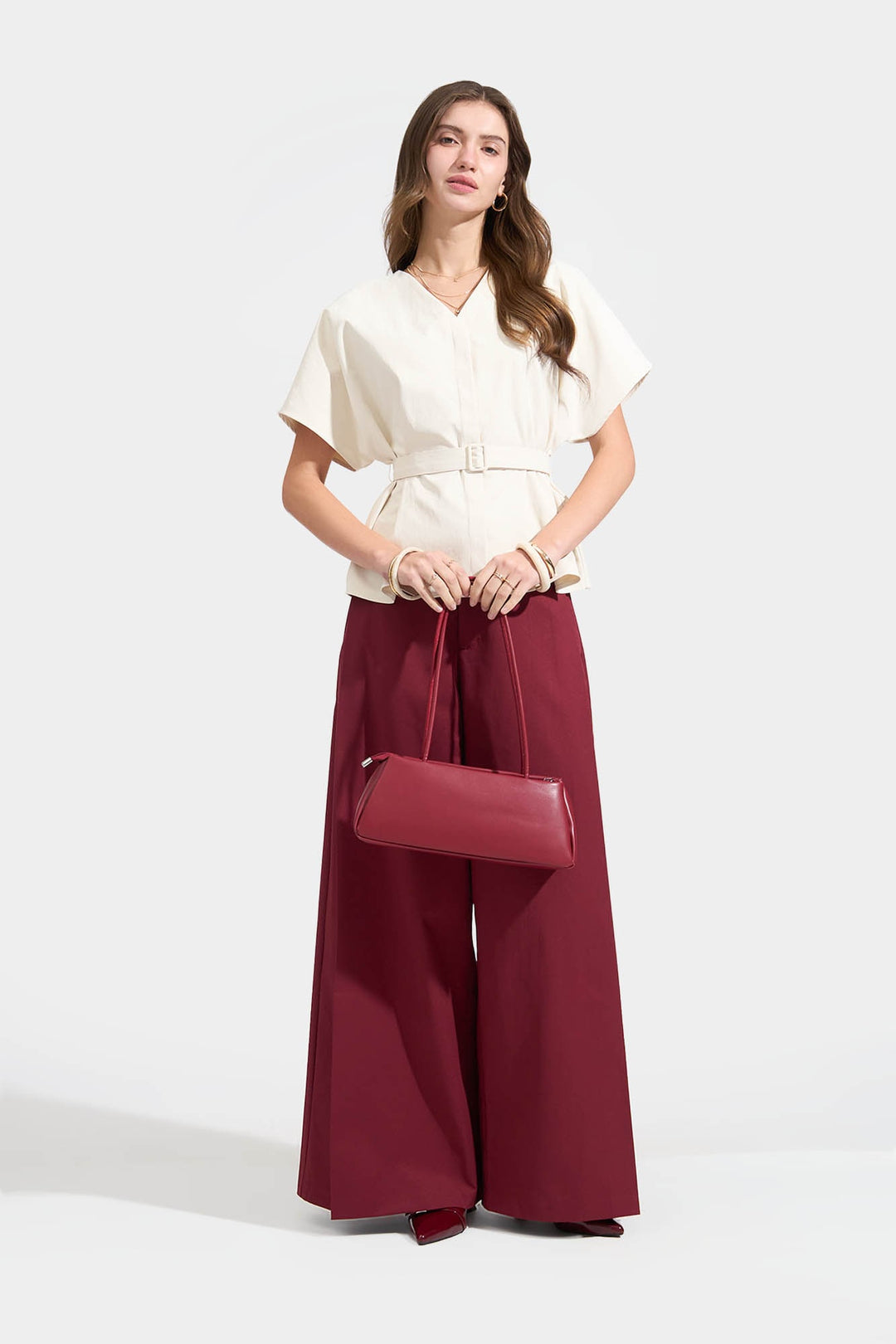 Belted V-Neck Top