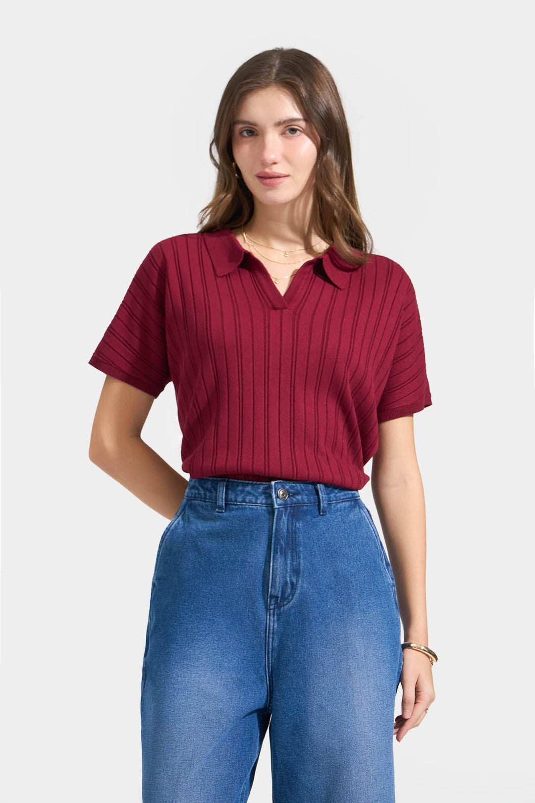 Collared Flat Knit Top