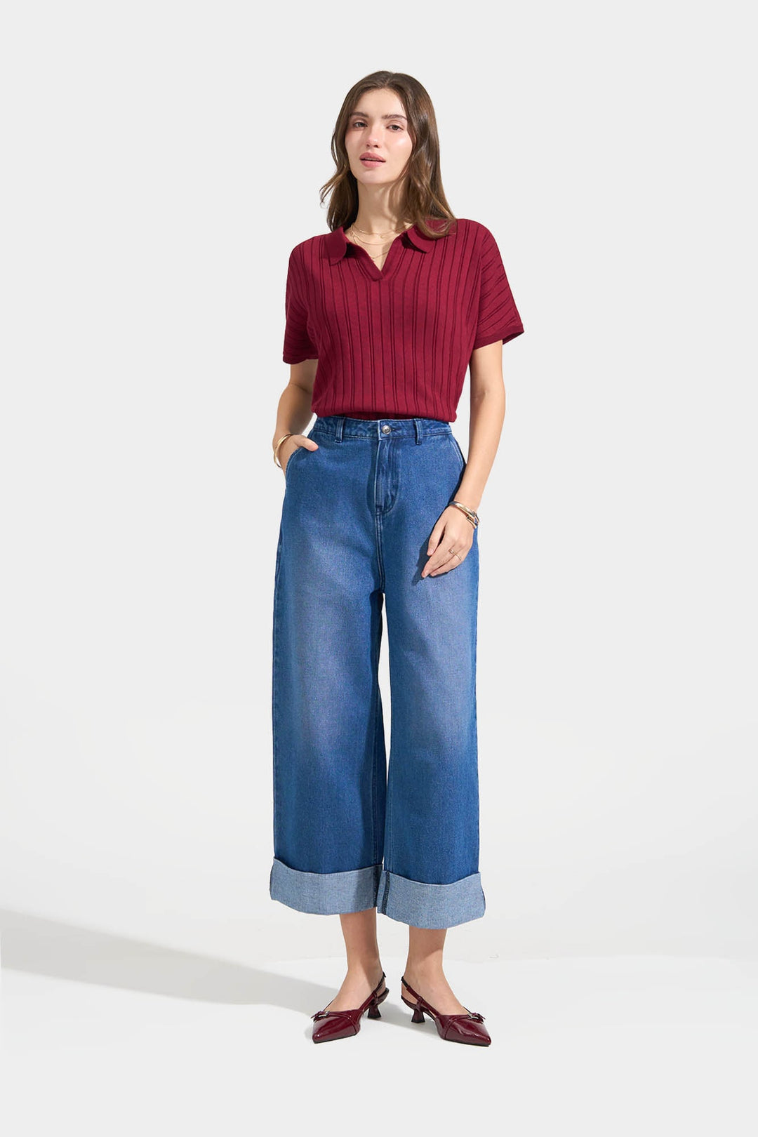 Collared Flat Knit Top