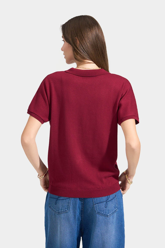 Collared Flat Knit Top