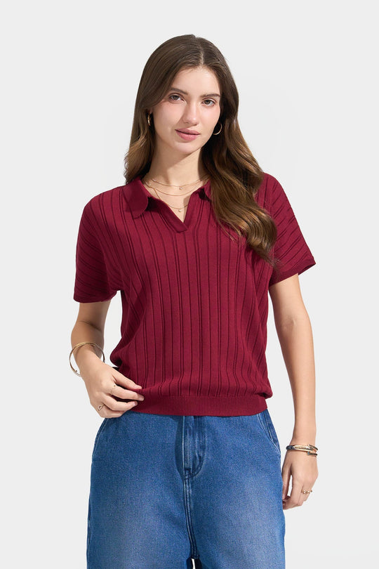 Collared Flat Knit Top