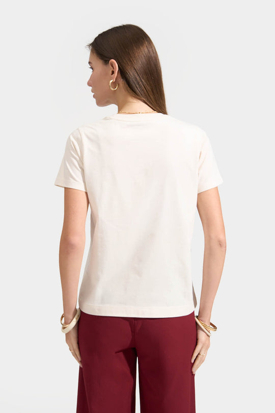 Regular Fit T-shirt with Ribbon and Rhinestone