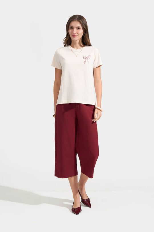 Regular Fit T-shirt with Ribbon and Rhinestone
