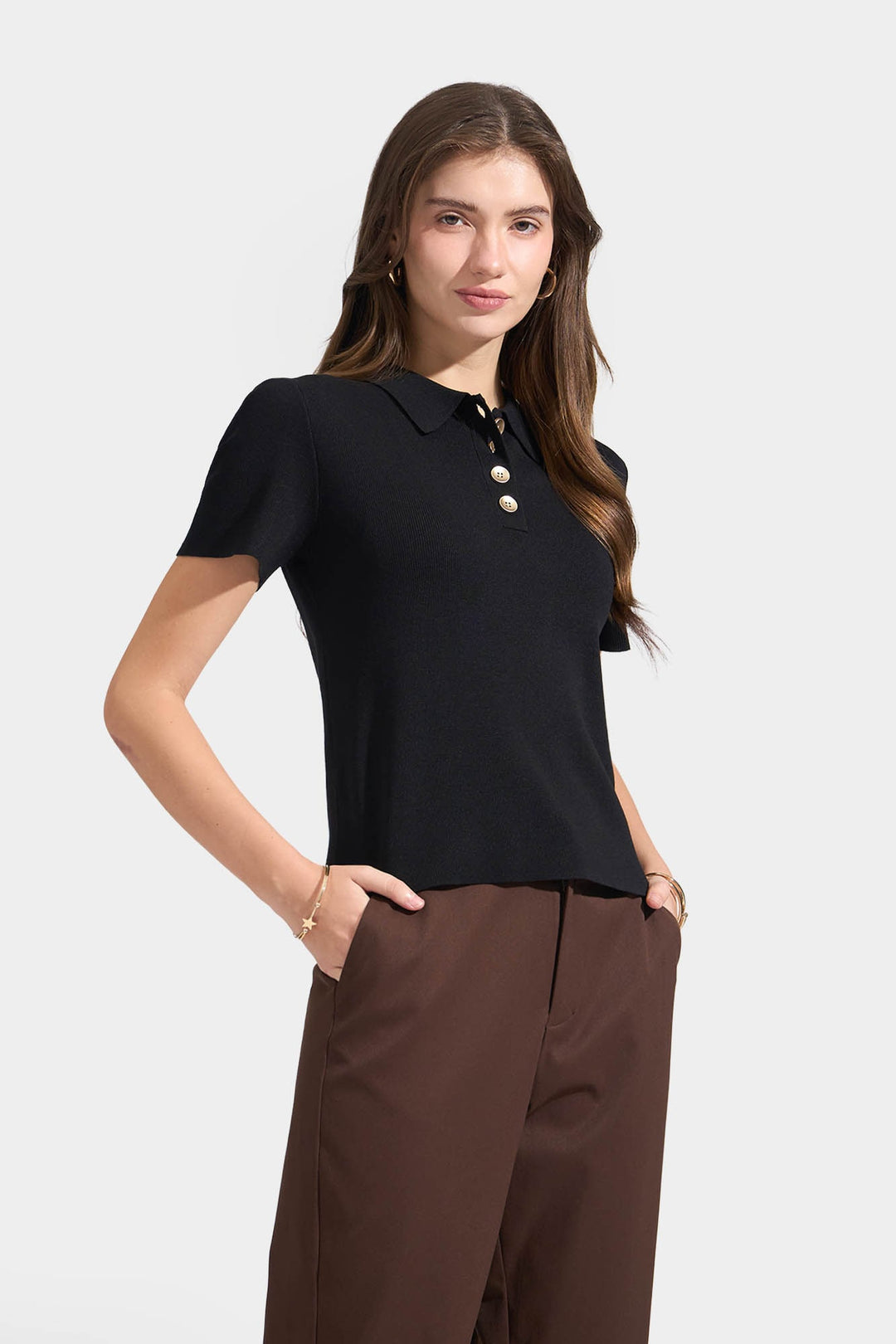 Collared Flat Knit Top