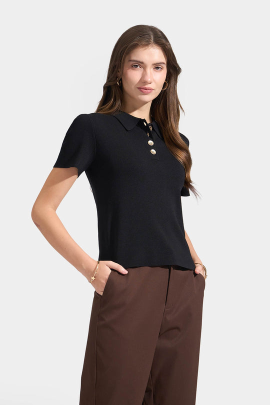 Collared Flat Knit Top