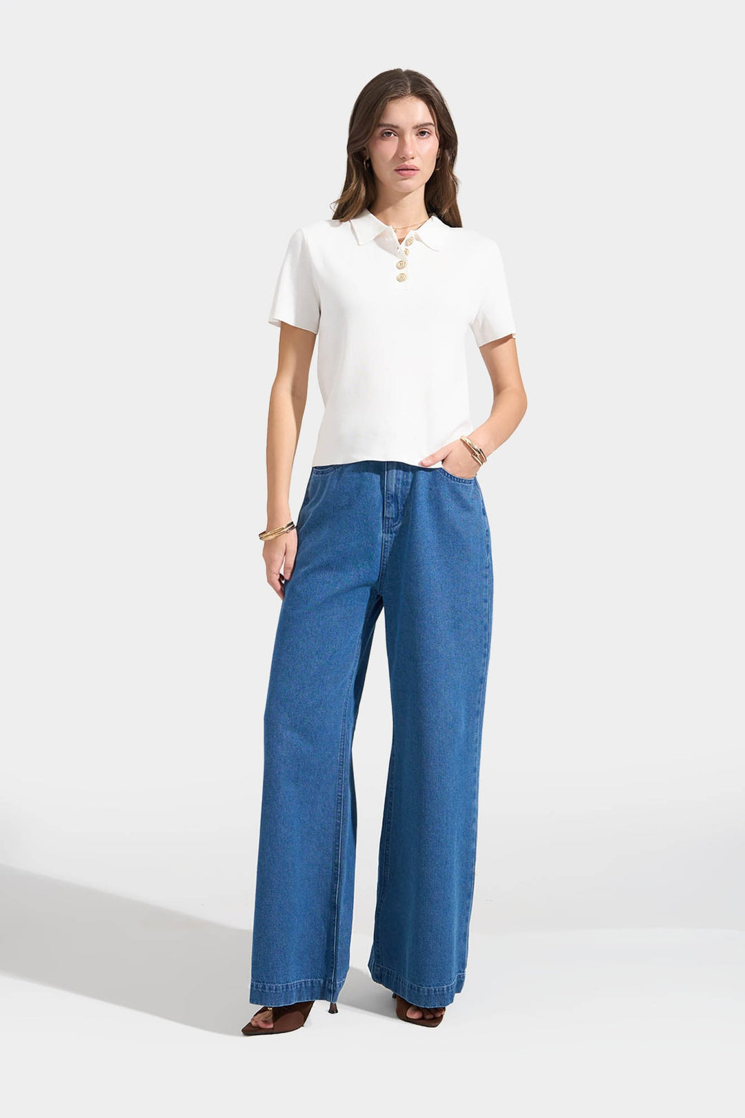 Collared Flat Knit Top