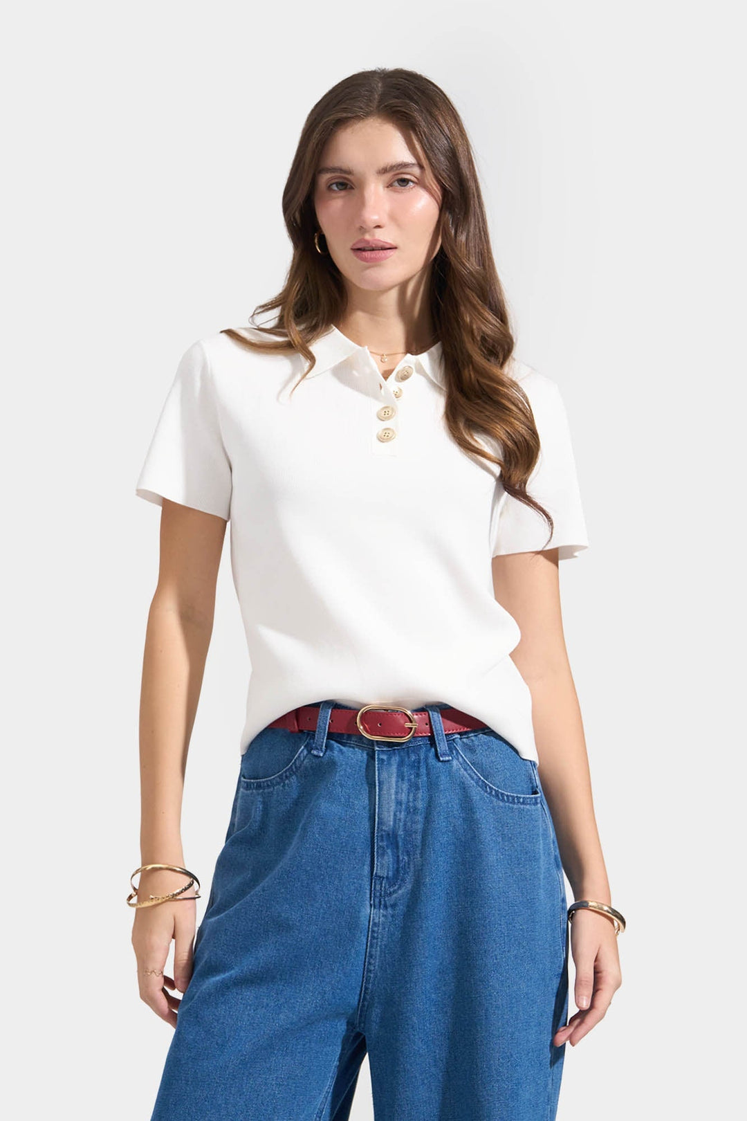 Collared Flat Knit Top