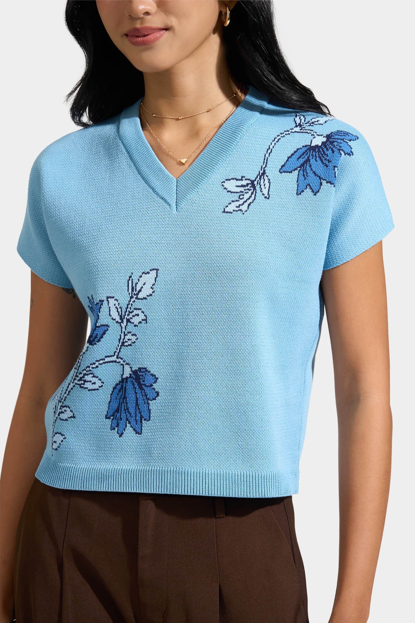 Blue Side Flower Flat Knit – ForMe