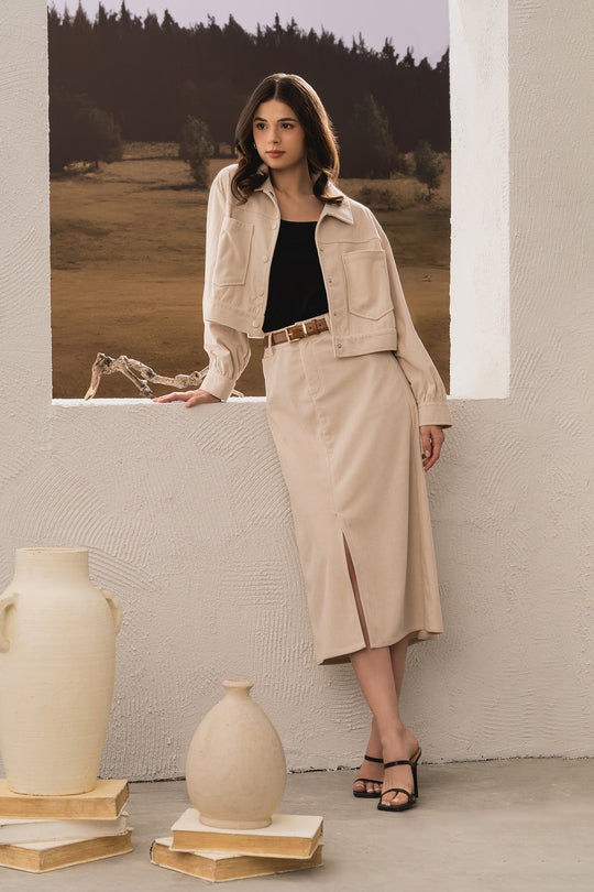 Corduroy Slit Midi Skirt