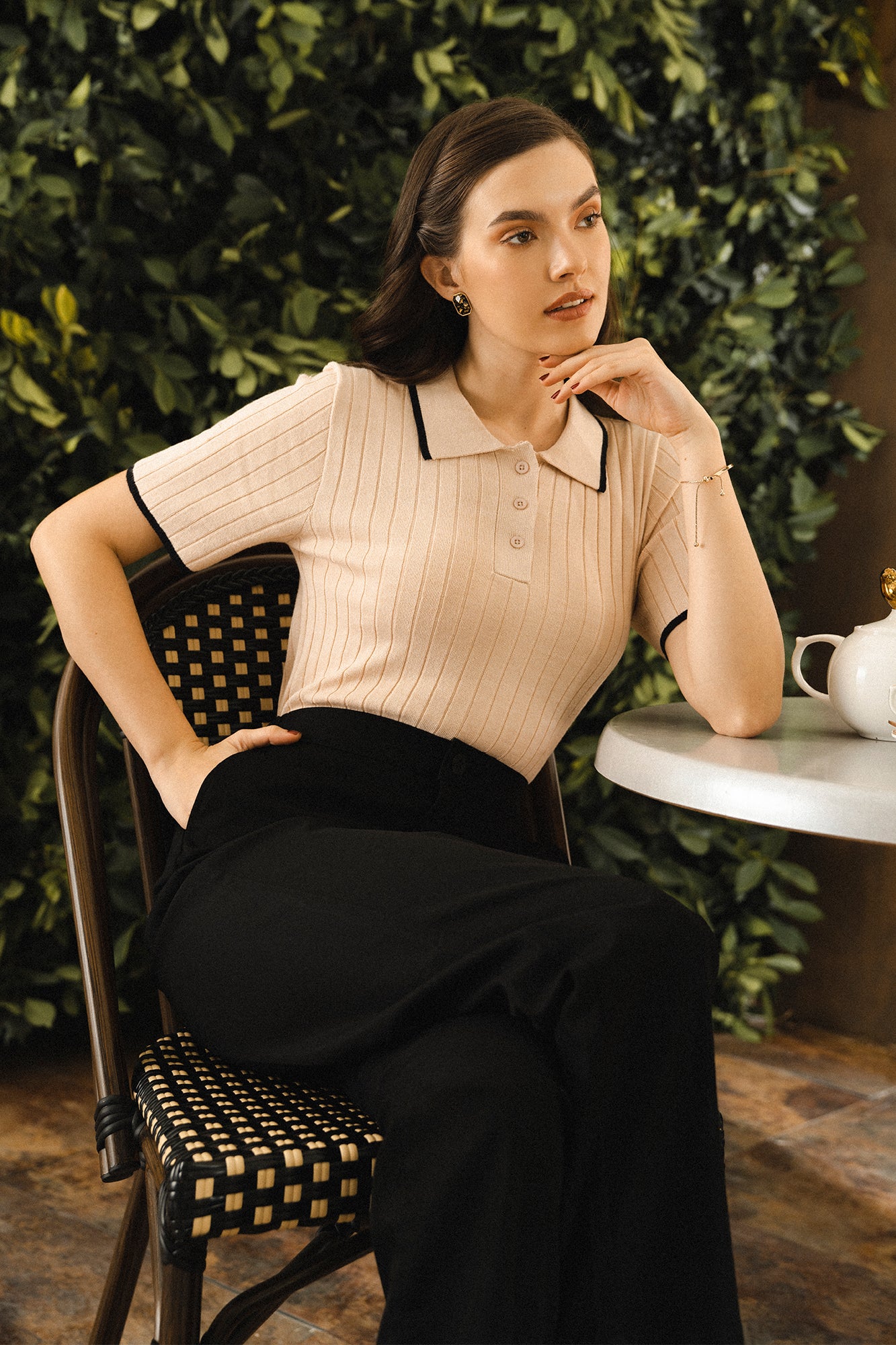 Closet Staples Collared Flat Knit Tee with Contrast Detail