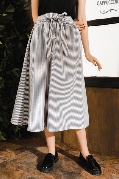 Striped Tie Waist Midi Skirt