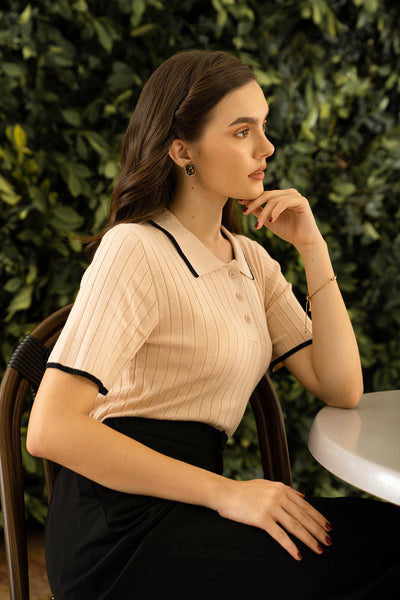 Closet Staples Collared Flat Knit Tee with Contrast Detail