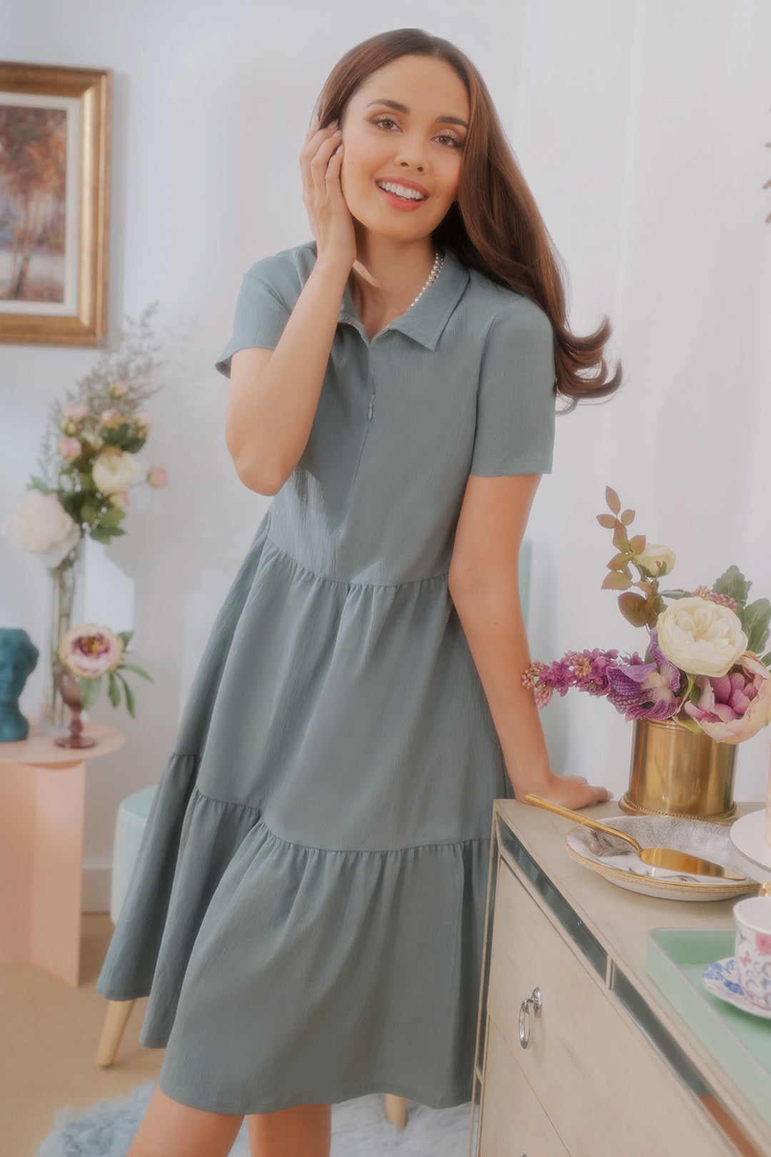 Collared Tiered Midi Dress