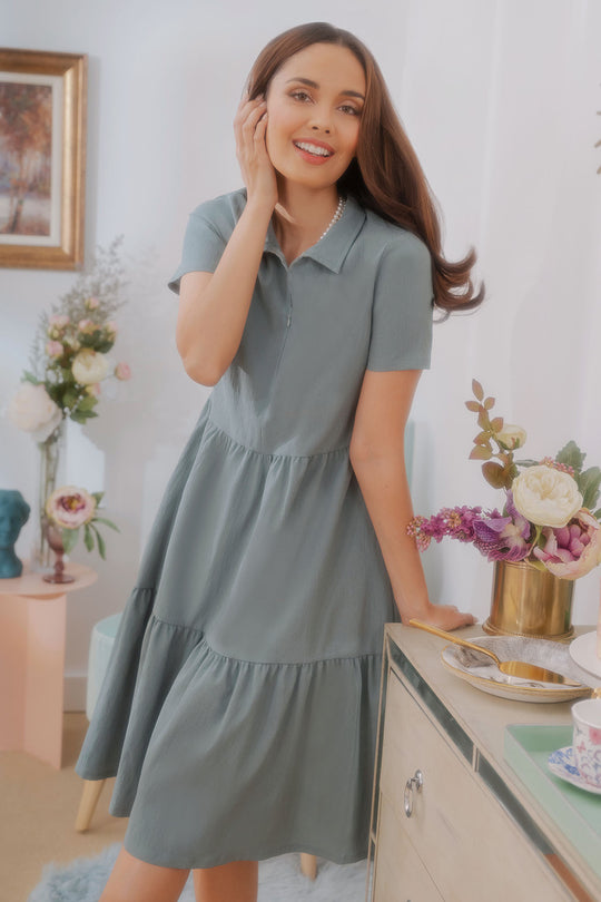 Collared Tiered Midi Dress