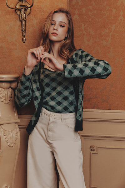 Checkered Camisole Flat Knit Tee