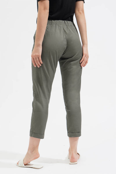 Closet Staples Mid Waist Cropped Trousers With Elastic Waistband