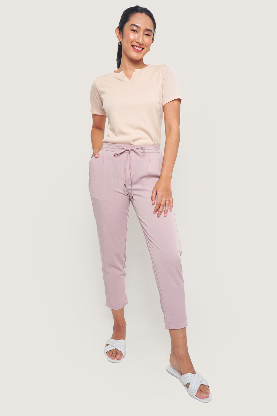 Closet Staples Ankle-Length Drawstring Pull Up Trousers