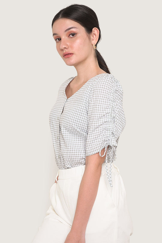 Ruched Sleeve Gingham Shirt
