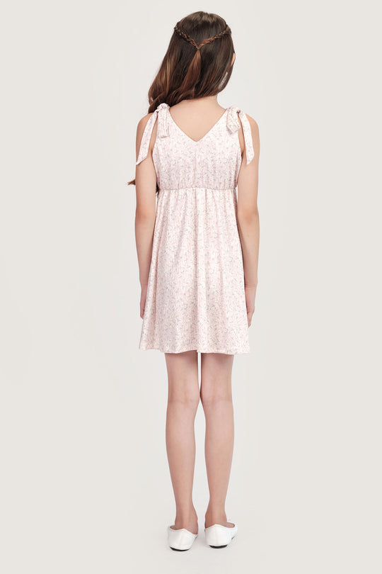 Kids Floral All Over Print Sleeveless Ribbon Dress