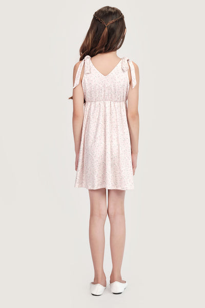 Kids Floral All Over Print Sleeveless Ribbon Dress