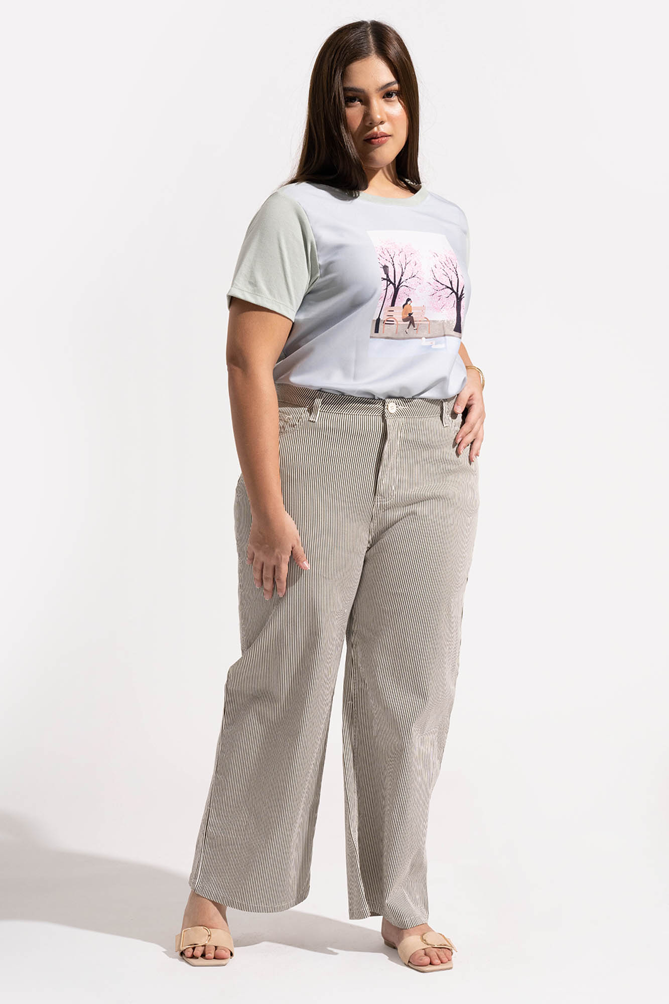 Ankle Length Relaxed Pinstriped Pants