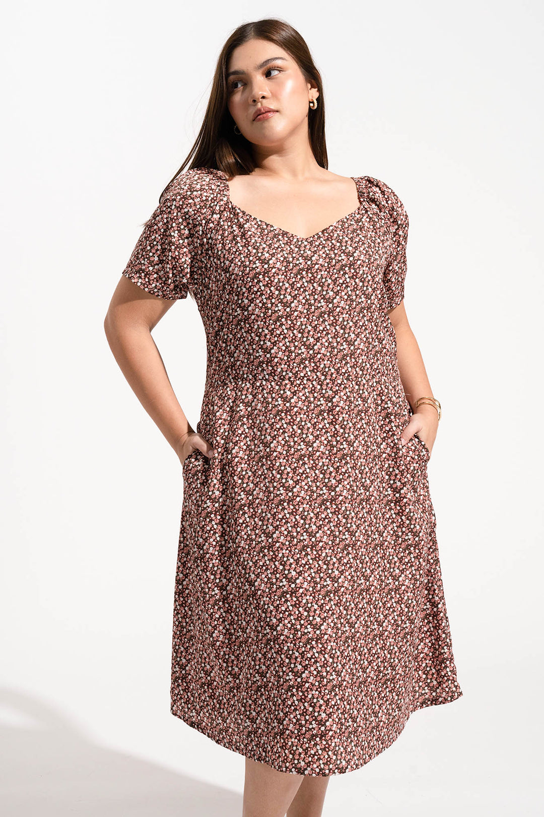 All Over Print Square Neckline Midi Dress