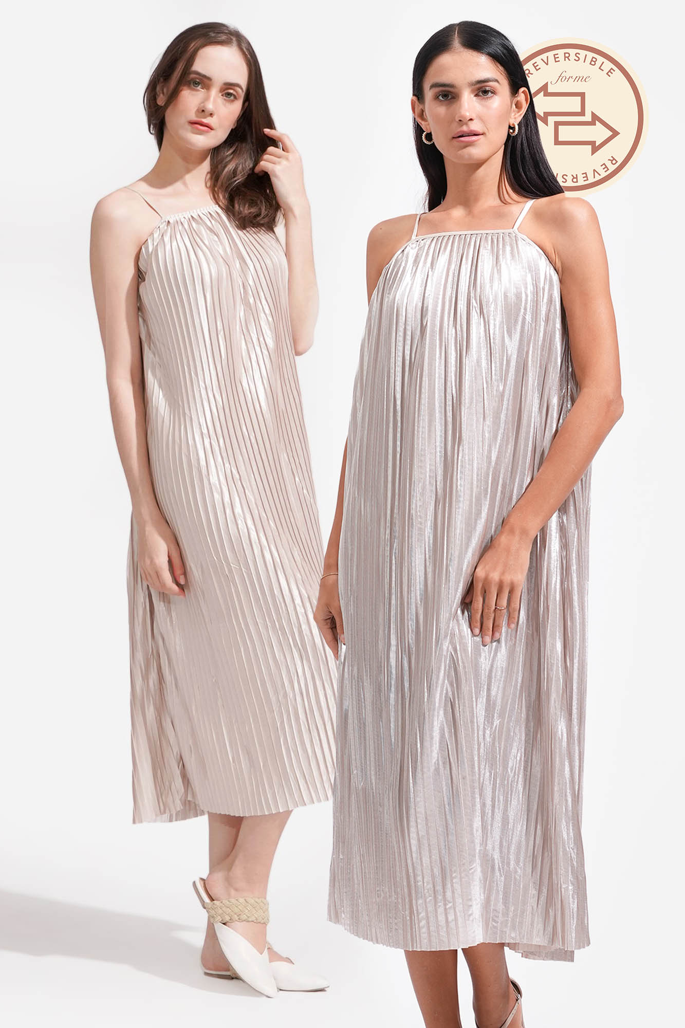 Reversible Sleeveless Pleated Dress