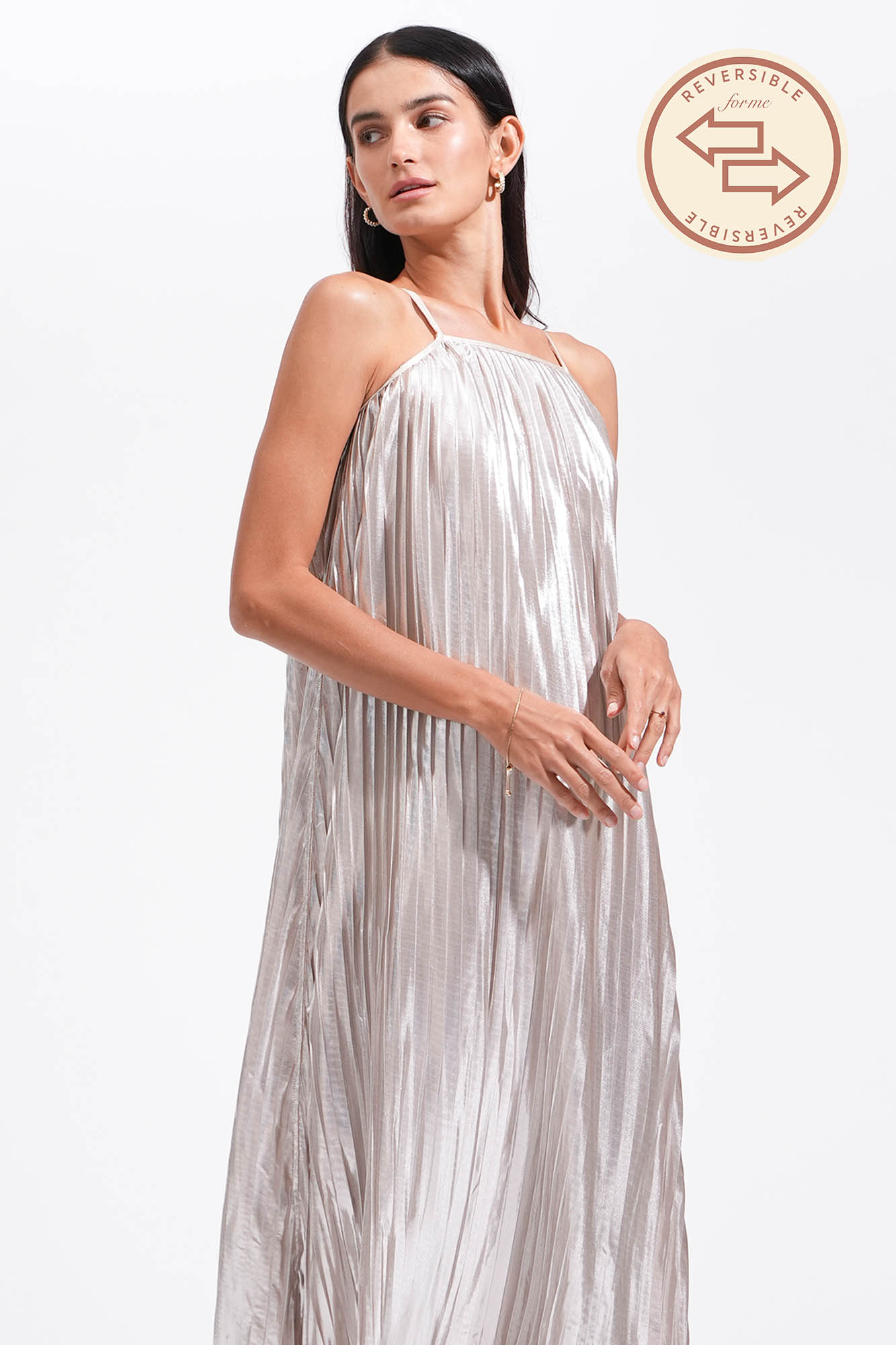 Reversible Sleeveless Pleated Dress