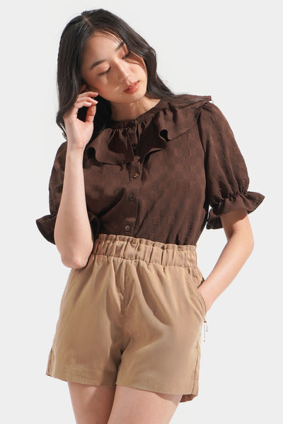 Textured Frill Button Down Top