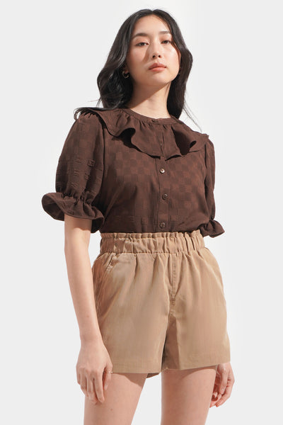 Textured Frill Button Down Top
