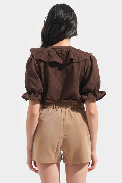 Textured Frill Button Down Top