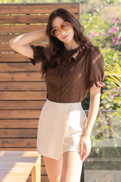 Textured Frill Button Down Top