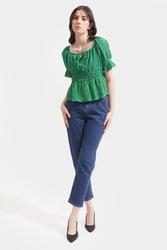 Textured Floral Peplum Top