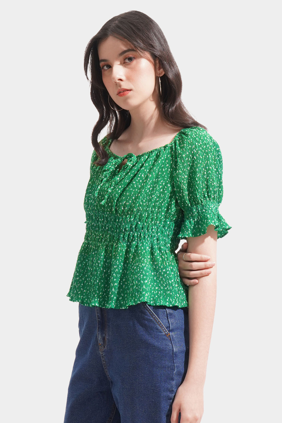 Textured Floral Peplum Top