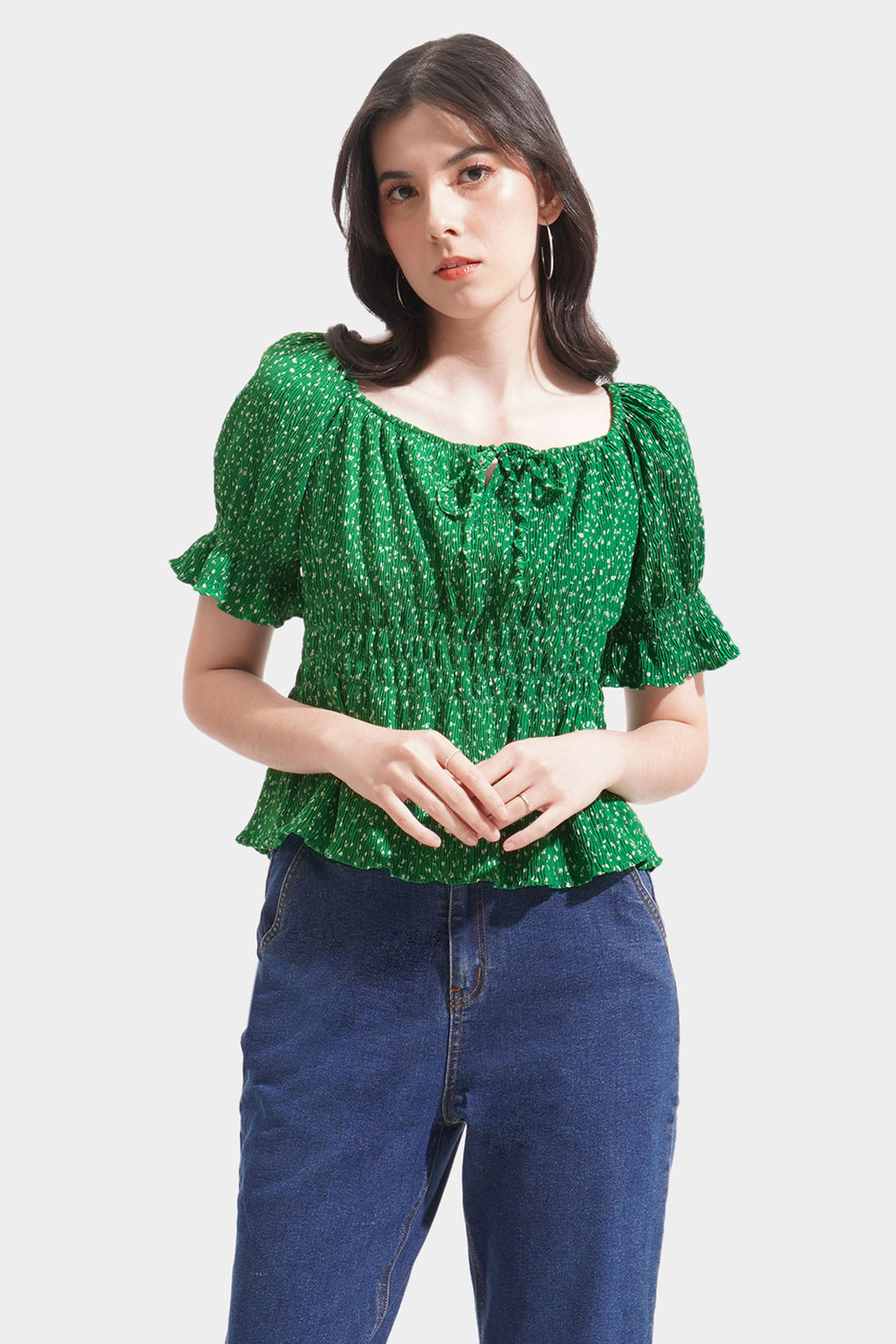 Textured Floral Peplum Top