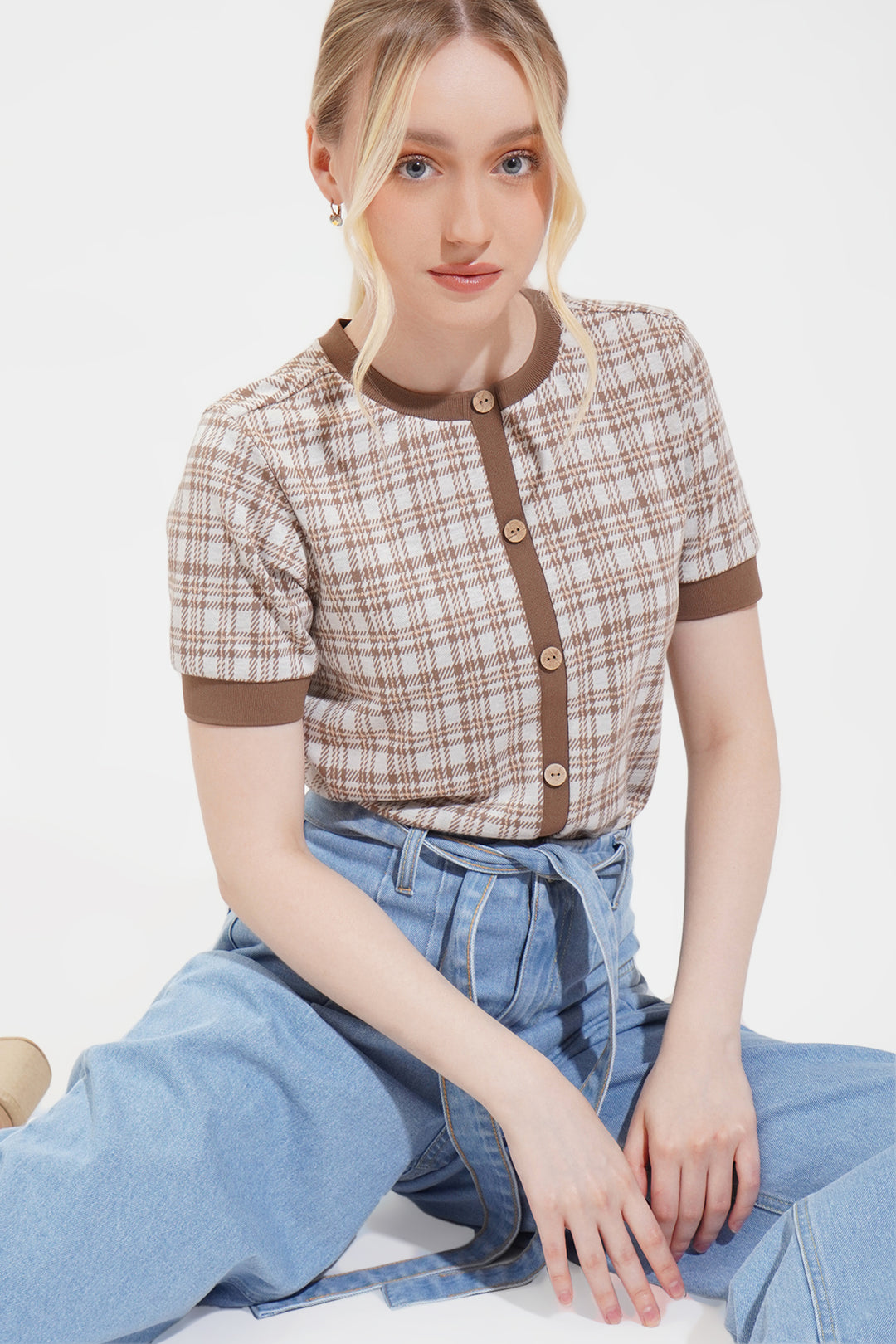 Button Down Checkered Knit Tee – ForMe