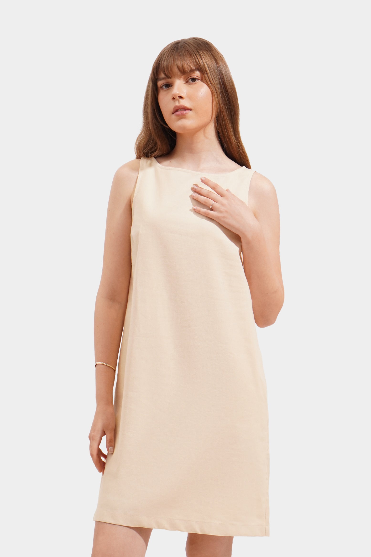 Beige shift dress hotsell
